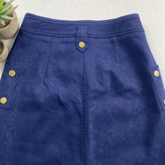 Vee International Brand Corduroy Button Detailed Lined Midi Skirt (Navy/Gold) - Picture 6 of 14